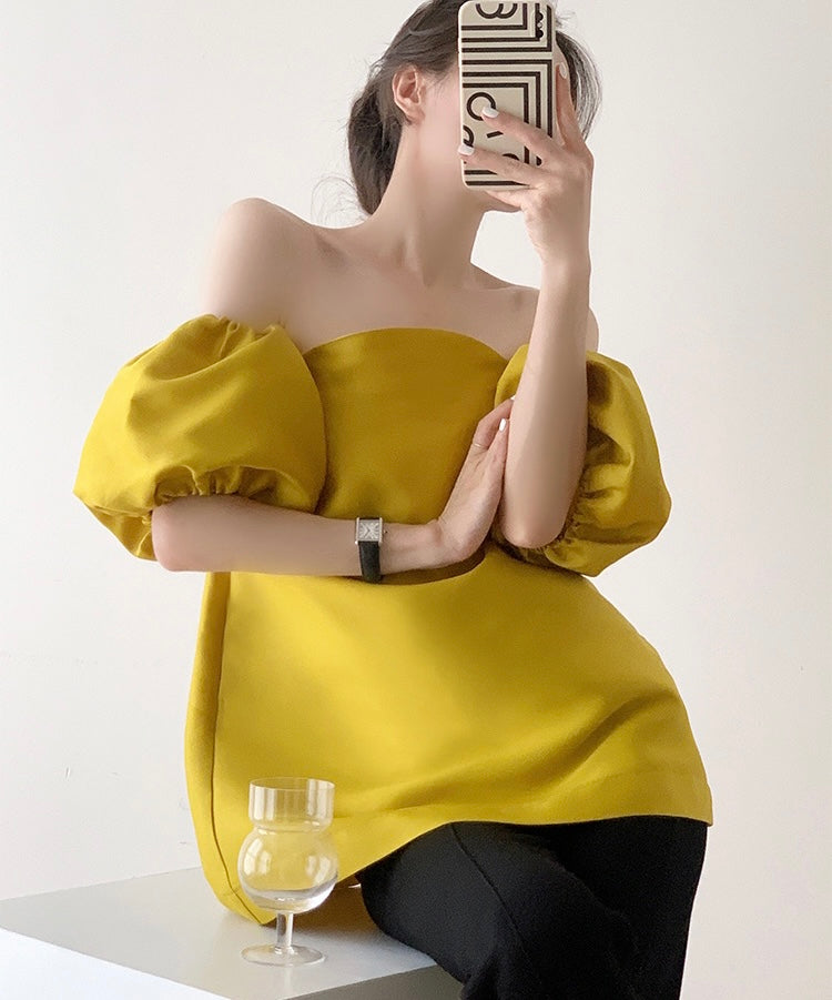 Off Shoulder Puff Sleeve Blouse in Yellow