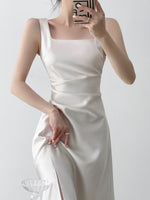 Load image into Gallery viewer, Tailored Sleeveless Slit Mid Dress in White
