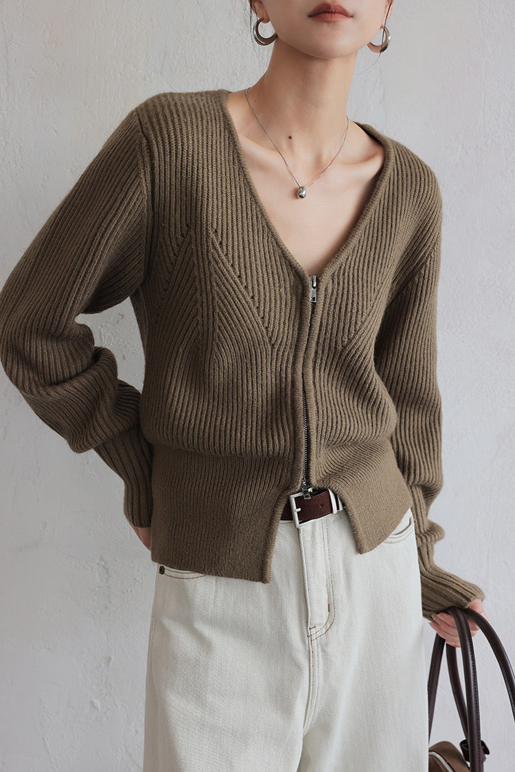 Ribbed Split Hem Cardigan [2 Colours]