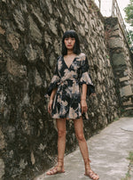 Load image into Gallery viewer, Floral Flare Mini Wrap Dress in Navy
