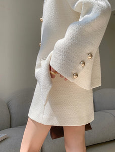Tweed Long Jacket in Cream