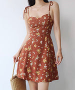 Load image into Gallery viewer, Ibizia Floral Tie Strap Mini Dress in Brown
