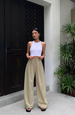 Load image into Gallery viewer, Wide Leg Side Button Trousers in Light Khaki
