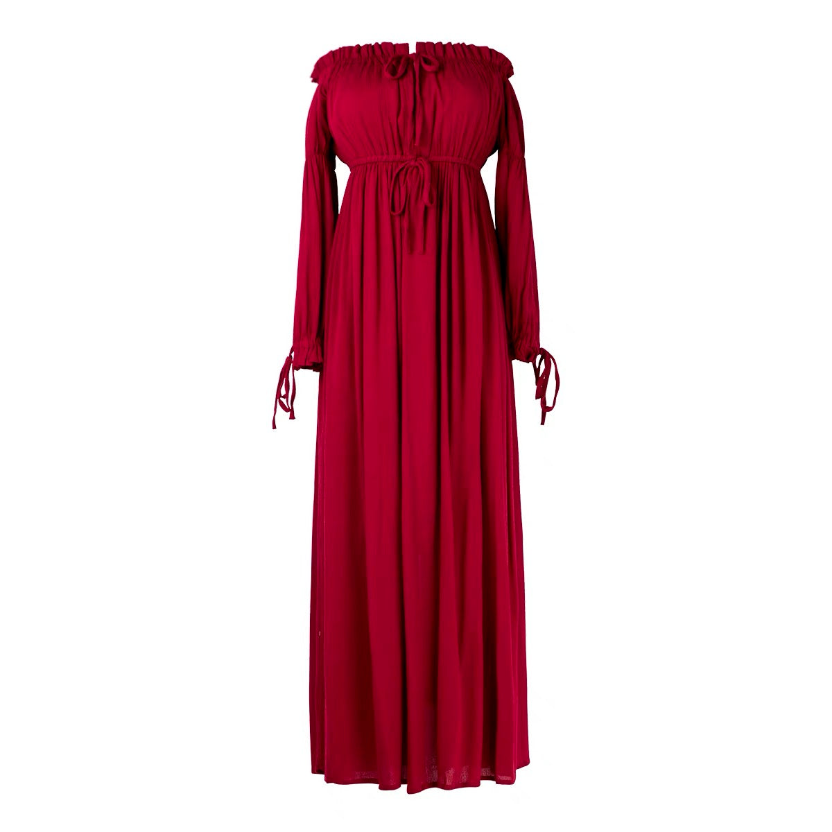 Off Shoulder Blouse Sleeve Maxi Dress in Red