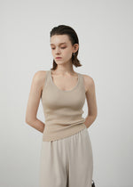 Load image into Gallery viewer, Classic Ribbed U Neck Tank Top in Tan
