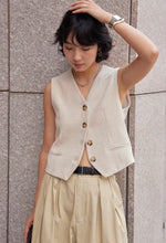 Load image into Gallery viewer, Textured Linen Vest in Cream
