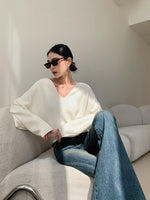 Load image into Gallery viewer, Classic V Neck Sweater in White
