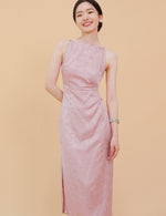 Load image into Gallery viewer, Chinoiserie Satin Slit Dress in Pink
