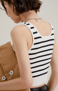 Striped Stretch Tank in White