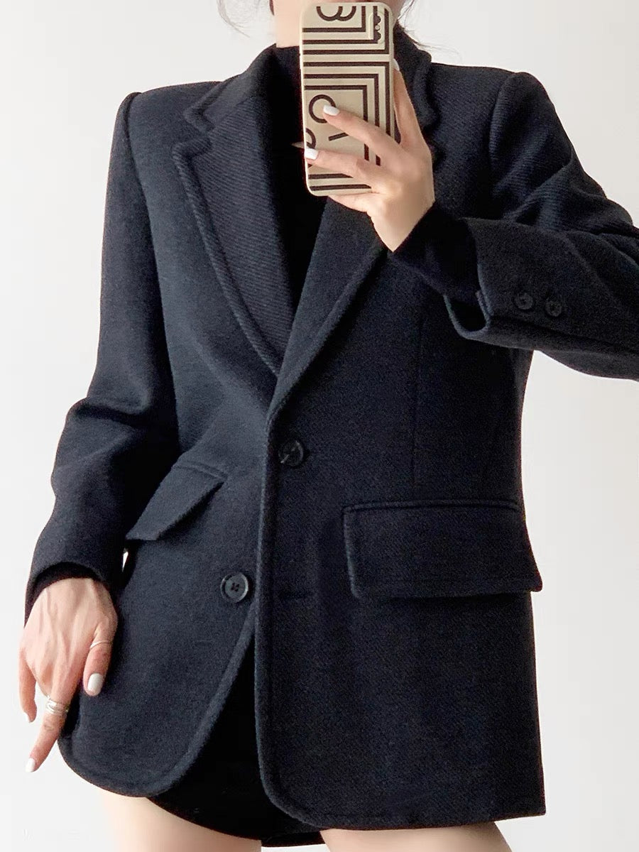 Oversized Thick Wool Blazer in Grey Black