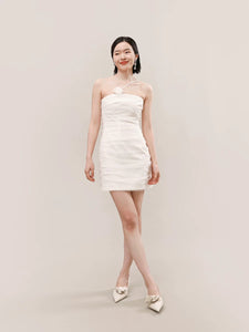 Bustier Shirring Mini Dress in White