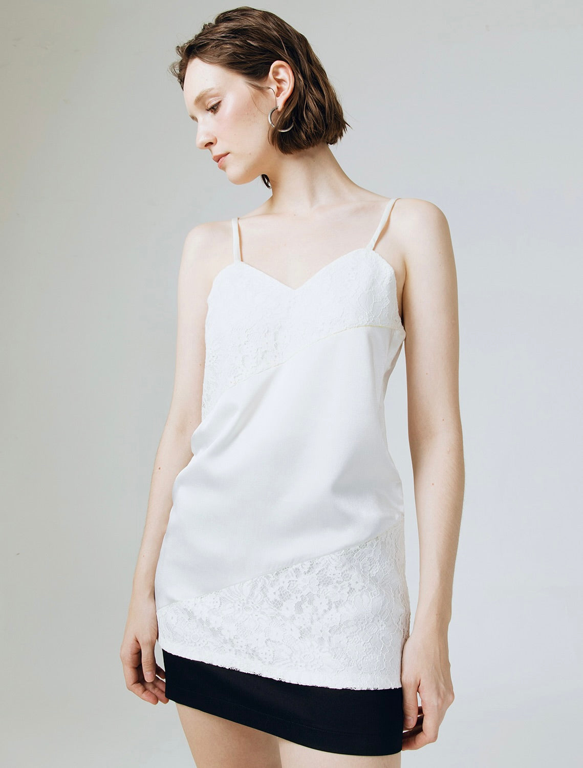 Satin Lace Detail Camisole in White