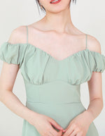 Load image into Gallery viewer, Off Shoulder Cami Gathered Pocket Dress in Mint
