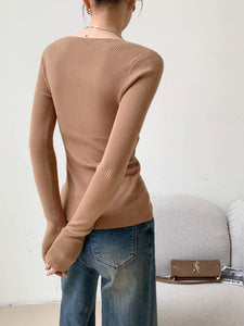 Side Gather Wrap Knit Top in Camel