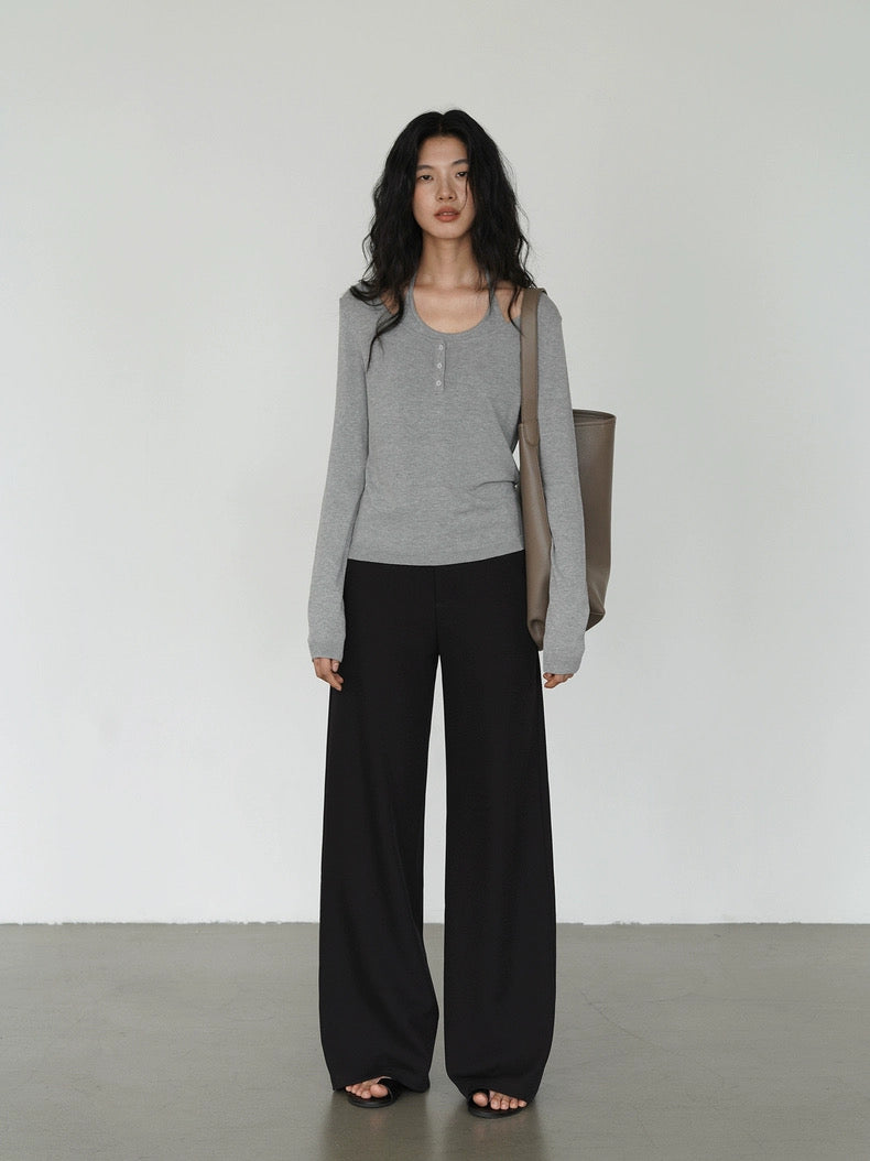 Classic Wide Leg Tailored Trousers in Black