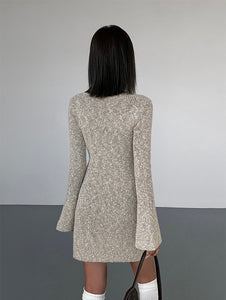 Melange Knitted Mini Dress in Greige