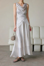 Load image into Gallery viewer, Textured Drape Wrap Top // Maxi Skirt in Silver
