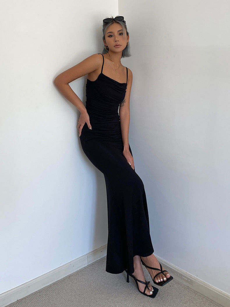 Shirring Cami Maxi Dress in Black