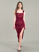 Load image into Gallery viewer, 2-Way Shirring Slit Dress in Red
