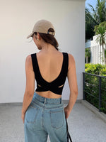 Load image into Gallery viewer, Padded Cross Over Low Back Top in Black
