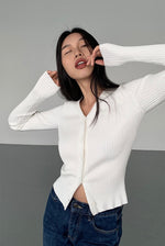 Load image into Gallery viewer, Ribbed Button Cardigan Top in White

