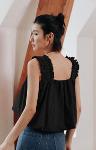 Gathered Strap Bubble Top in Black