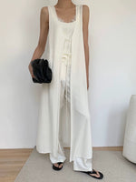 Load image into Gallery viewer, Light Knit Sleeveless Maxi Tie Cardigan in Cream
