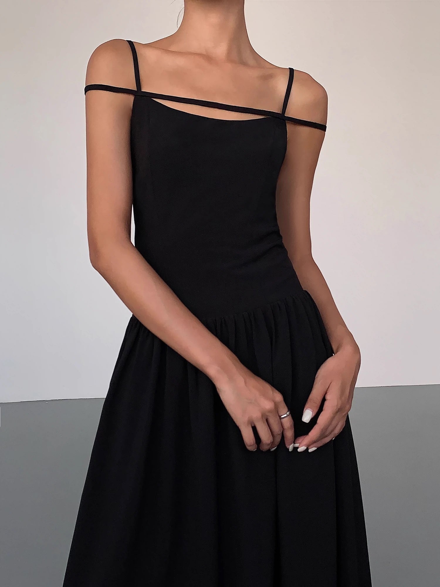 Double Cami Strap Maxi Dress in Black