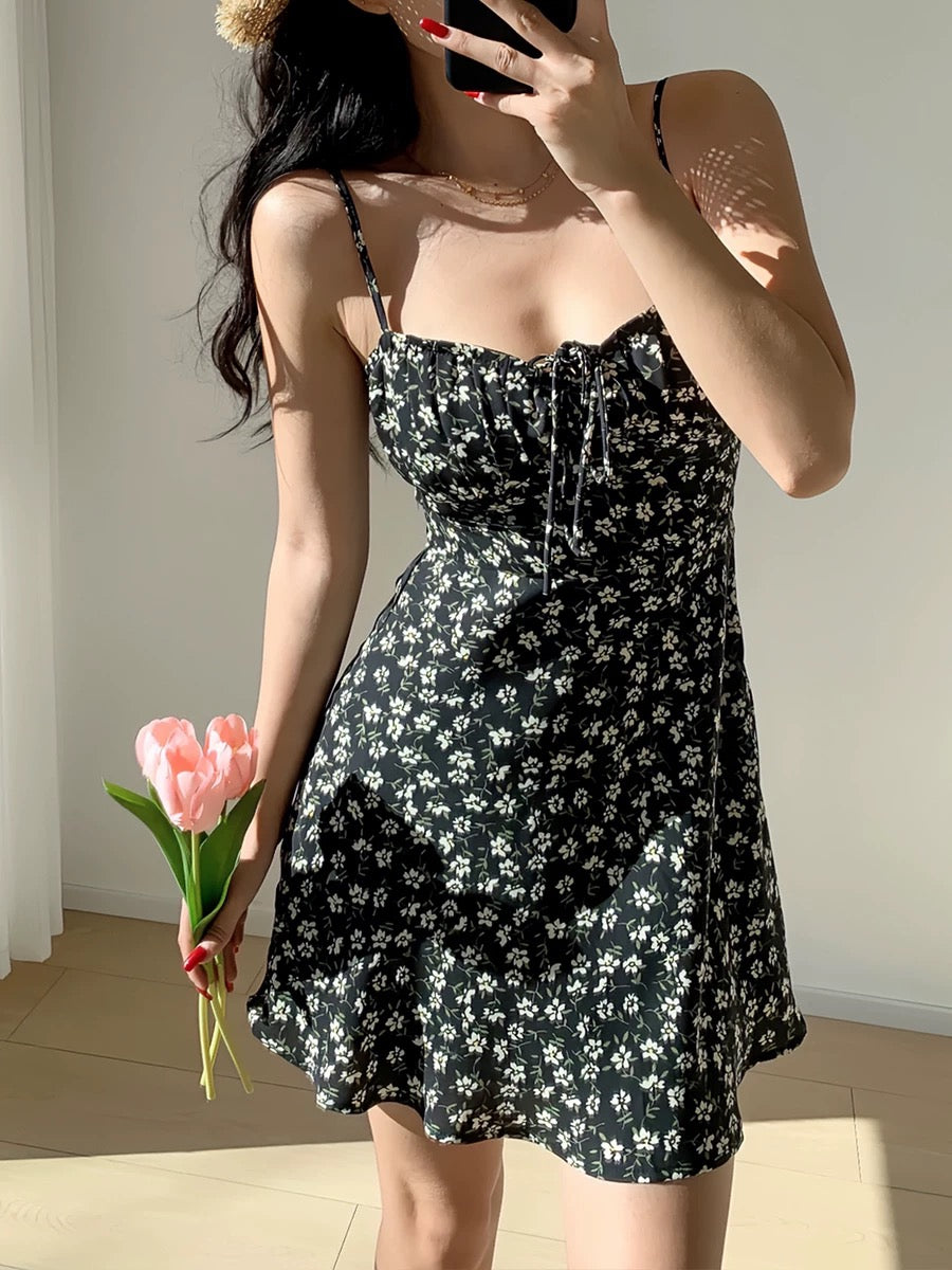 Ebony Floral Mini Dress in Black