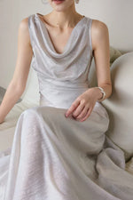 Load image into Gallery viewer, Textured Drape Wrap Top // Maxi Skirt in Silver
