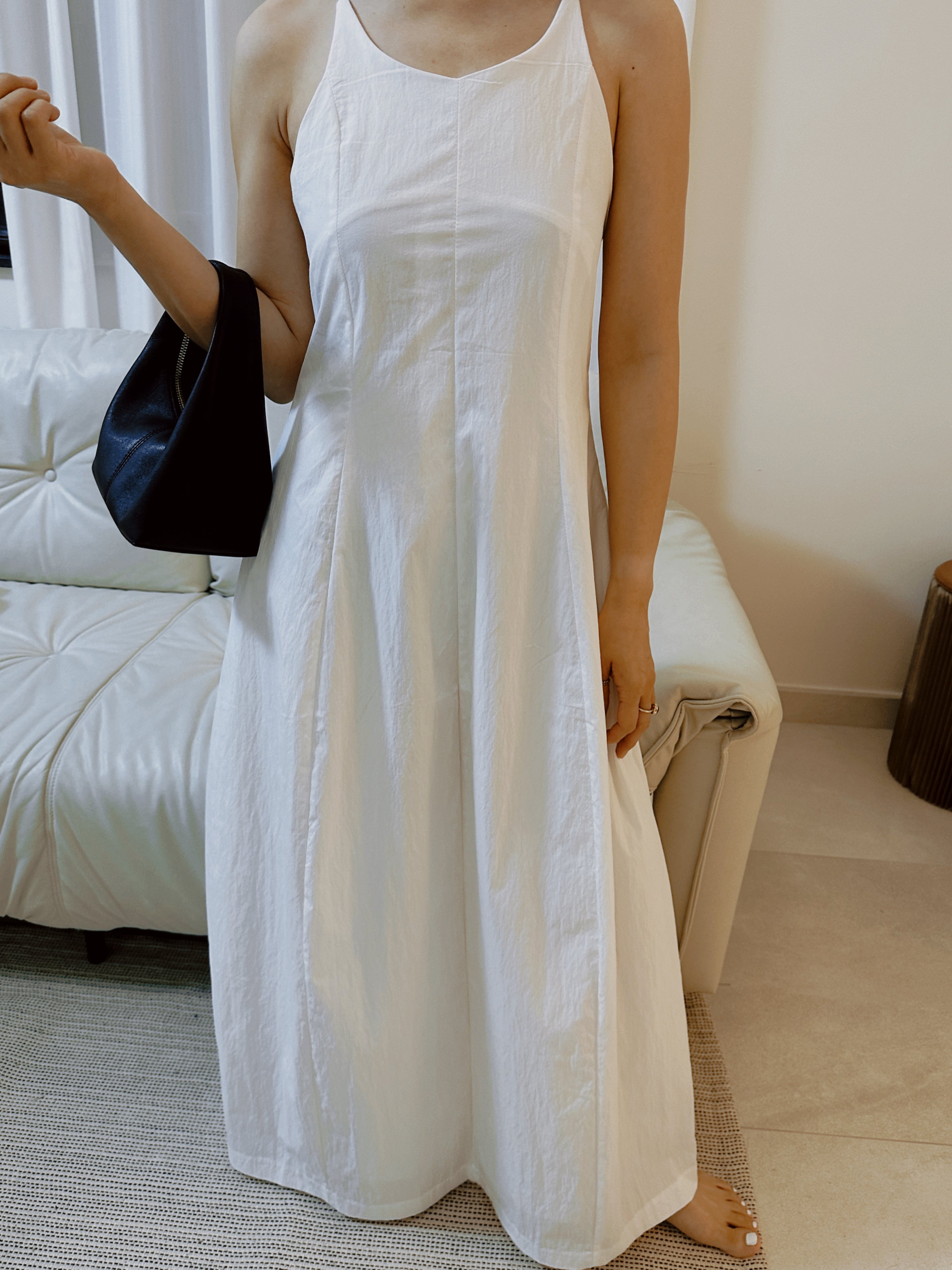 Korean Deep Cut Cami Maxi Dress in White