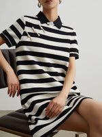 Load image into Gallery viewer, Striped Pankou Polo Dress in Black/White
