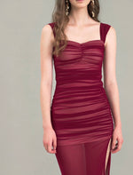 Load image into Gallery viewer, 2-Way Shirring Slit Dress in Red
