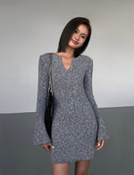 Load image into Gallery viewer, Melange Knitted Mini Dress in Grey

