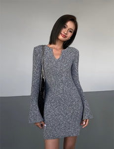 Melange Knitted Mini Dress in Grey