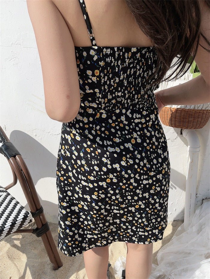 Floral Mini Cami Dress in Black