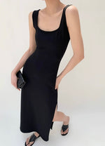 Load image into Gallery viewer, Cutout Twist Back Slit Dress in Black
