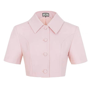 Cropped Button Collar Jacket in Pink