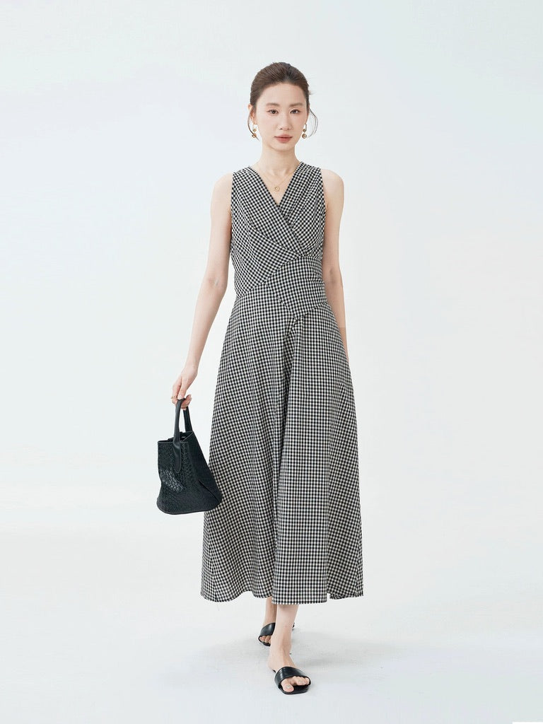 Checked Wrap Maxi Dress in Black/White