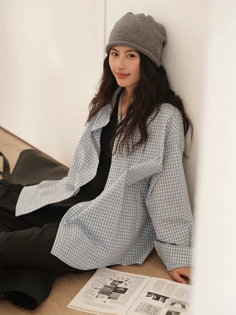 Oversized Checked Shirt in Blue