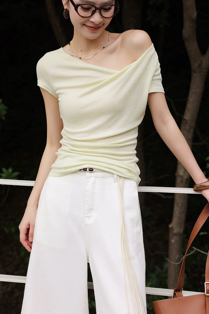 Tencel Blend Asymmetric Gathered Top [4 Colours]