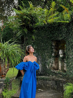 Load image into Gallery viewer, Bustier Off Shoulder Puff Sleeve Dress in Blue
