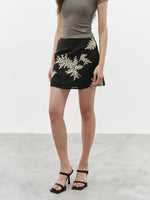 Load image into Gallery viewer, Tencel Blend Floral Embroidered Mini Skirt in Black
