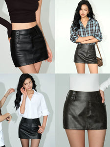 Faux Leather Mini Skirt in Black