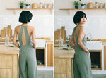 Load image into Gallery viewer, Cutout Back Pocket Maxi Jumpsuit in Green
