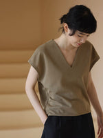 Load image into Gallery viewer, Relaxed V Blouse Top in Khaki
