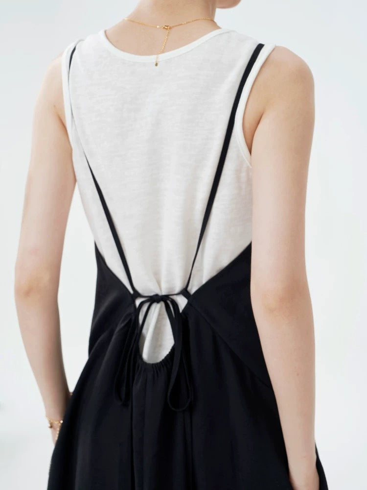 2 Piece Tank + Drop Back Pocket Maxi Dress Set in Black