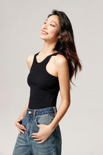 Load image into Gallery viewer, Deep Cut Tank Top in Black
