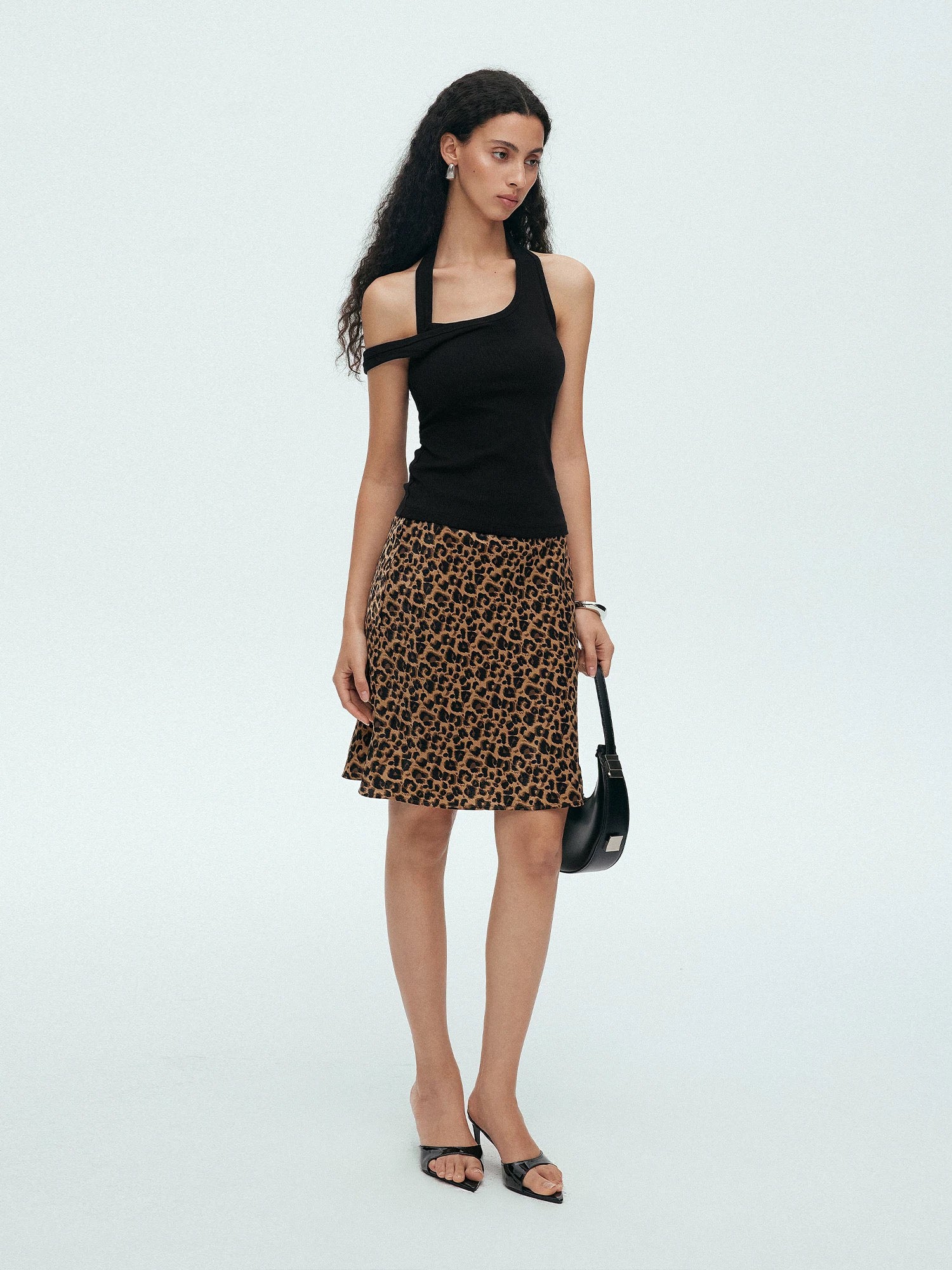 Leopard Print Mid Slip Skirt in Brown