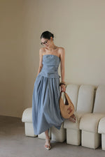 Load image into Gallery viewer, Chambray Gathered Bustier Top // Trousers // Maxi Skirt in Blue
